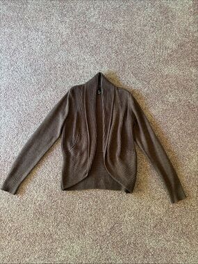 H&M Women's Brown Ribbed Open-Front Cardigan